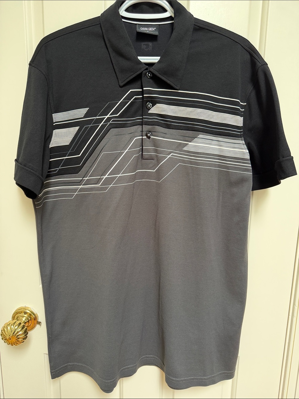 Galvin Green sz L Charcoal Black White short sleeve collared golf polo comfort